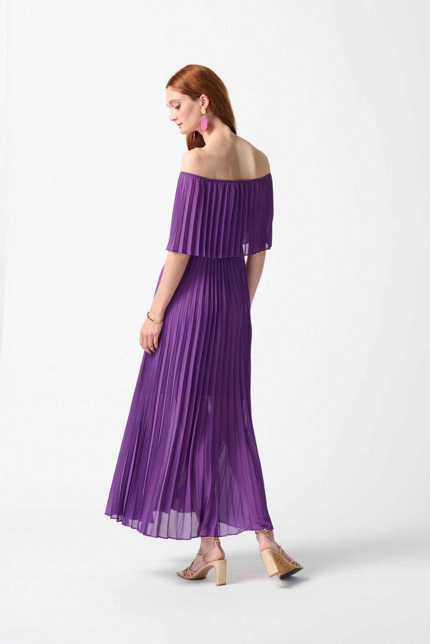 Shop PRE-ORDER Chiffon Off-The-Shoulder Pleated Dress Style 242926│ Majesty - Joseph Ribkoff