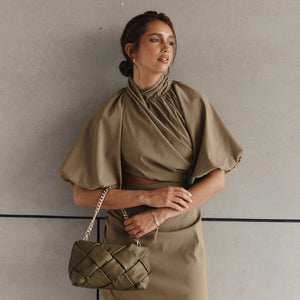 Shop PRE-ORDER Gabrielle Woven Leather Bag | Olive - Vestirsi