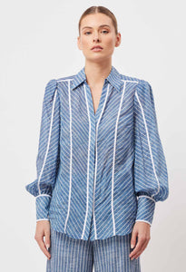 Shop PRE-ORDER Laguna Cotton Silk Shirt | Del Mar Stripe - ONCEWAS