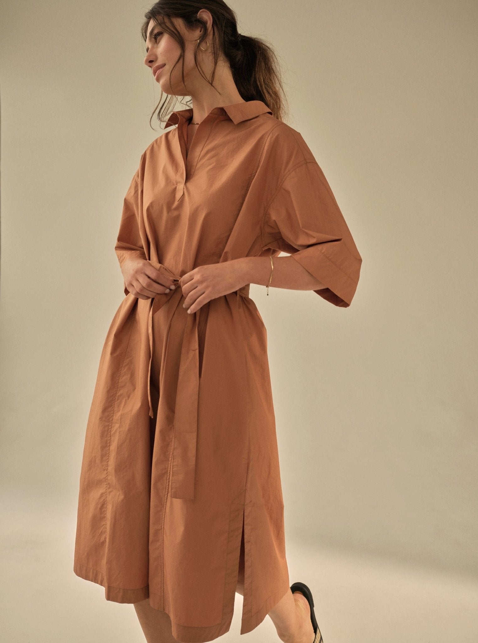Shop PRE-ORDER Melli Cotton Dress | Pecan Brown - Mos Mosh