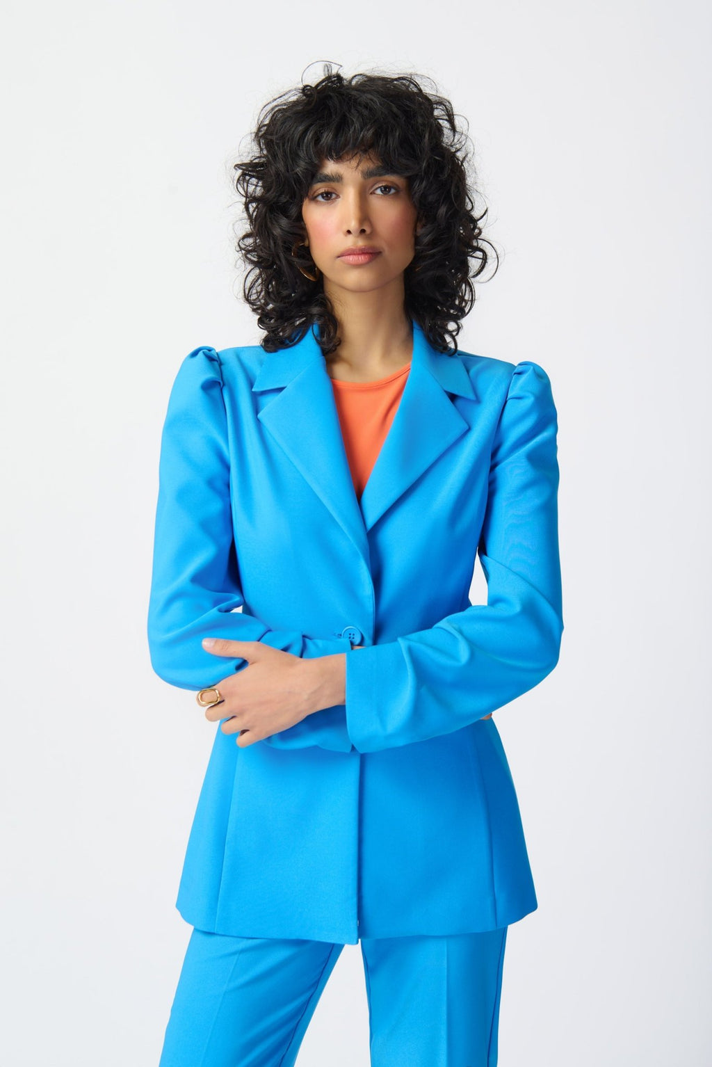Shop PRE-ORDER Puff Sleeve Lux Twill Blazer Style 241190 | French Blue - Joseph Ribkoff