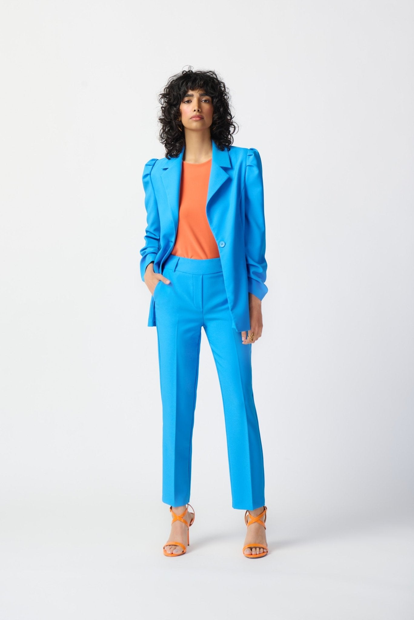 Shop PRE-ORDER Puff Sleeve Lux Twill Blazer Style 241190 | French Blue - Joseph Ribkoff