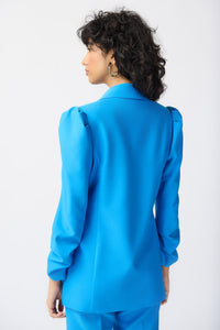 Shop PRE-ORDER Puff Sleeve Lux Twill Blazer Style 241190 | French Blue - Joseph Ribkoff
