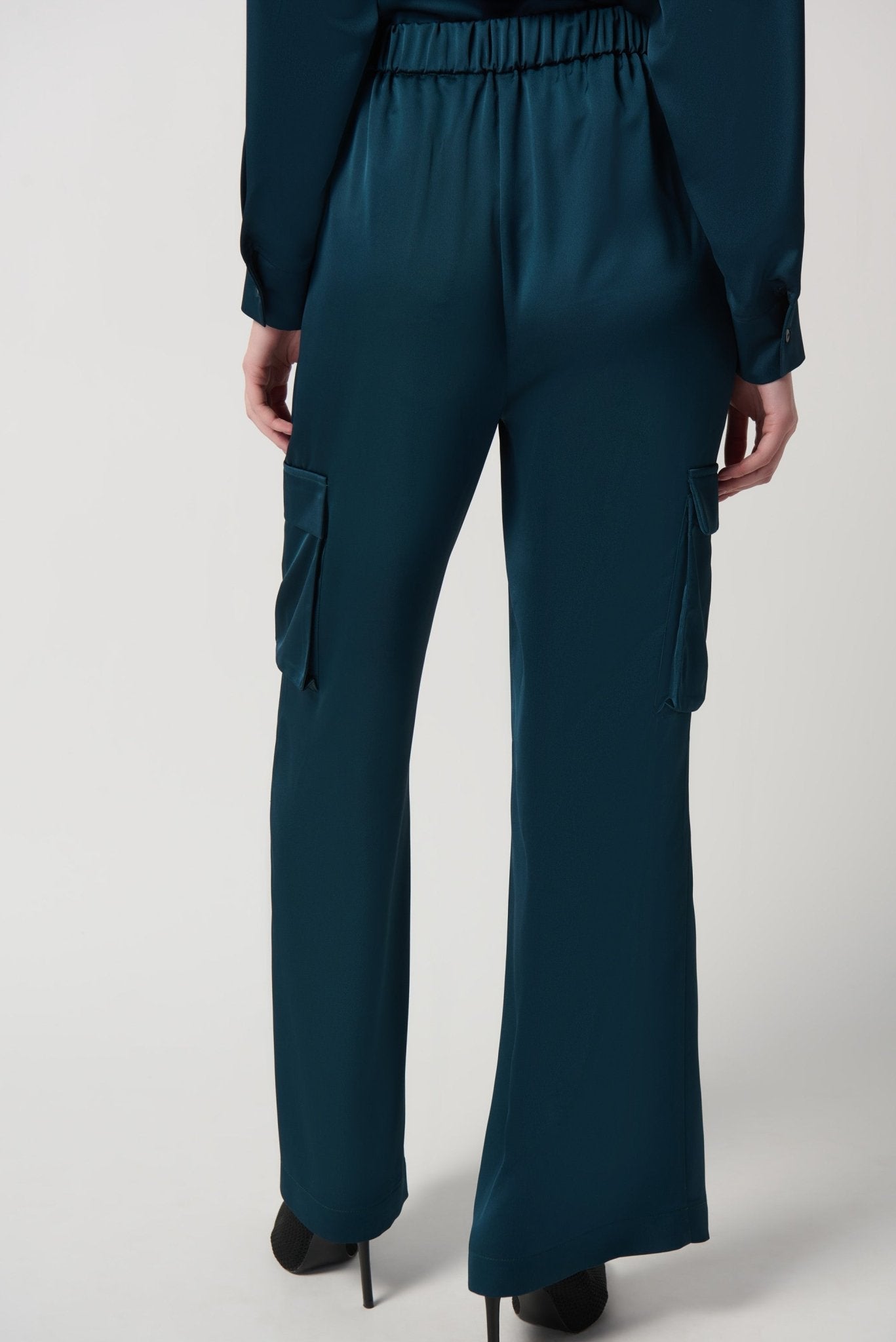 Shop PRE-ORDER Satin Wide-Leg Cargo Pants Style 234117 | Alpine Green - Joseph Ribkoff
