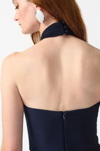 Shop PRE-ORDER Silky Knit Halter Dress Style 242071 | Midnight Blue - Joseph Ribkoff