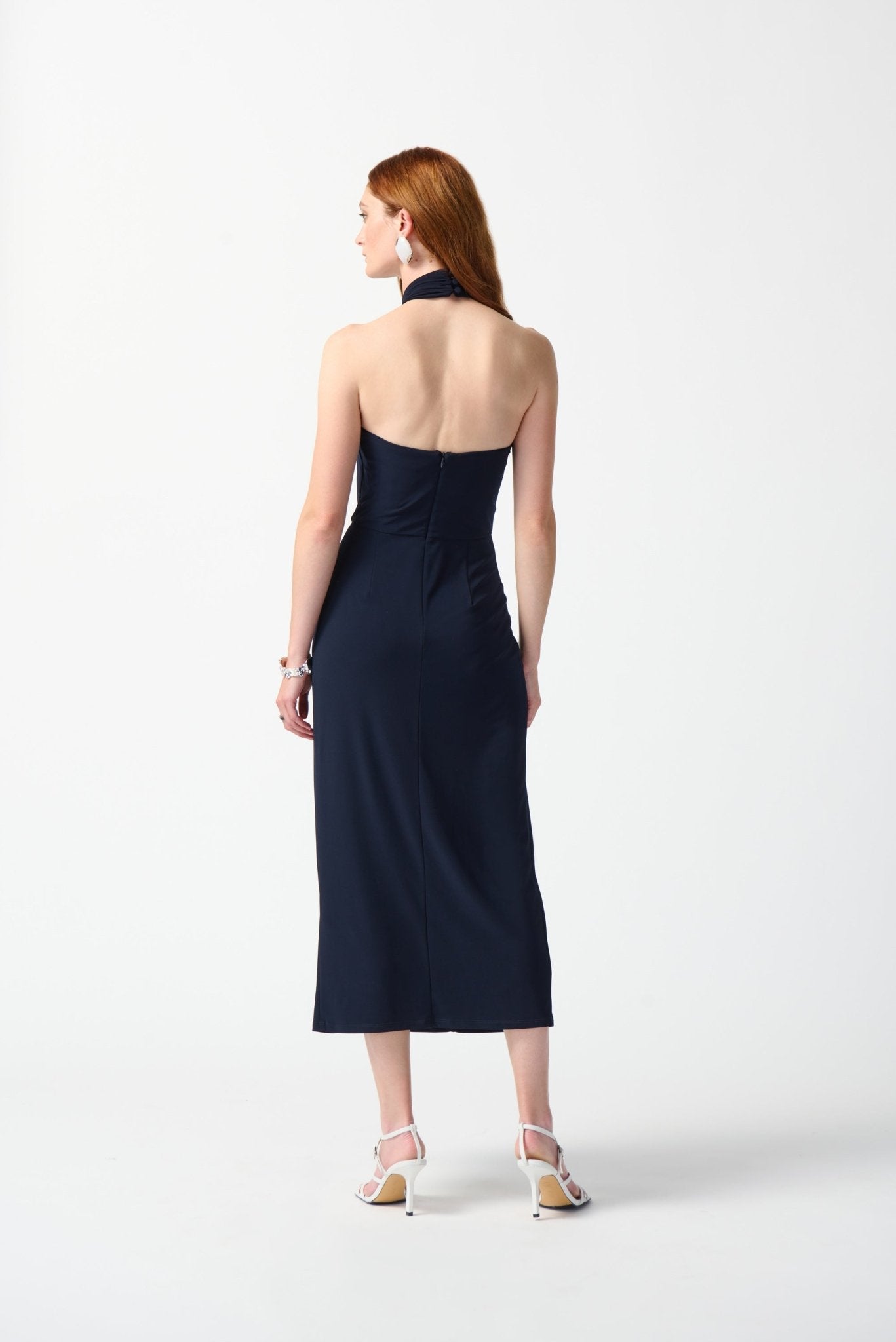Shop PRE-ORDER Silky Knit Halter Dress Style 242071 | Midnight Blue - Joseph Ribkoff