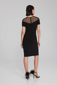 Shop PRE-ORDER Silky Knit Sheath Dress With Embellished Neckline Style 241716 | Black - Joseph Ribkoff