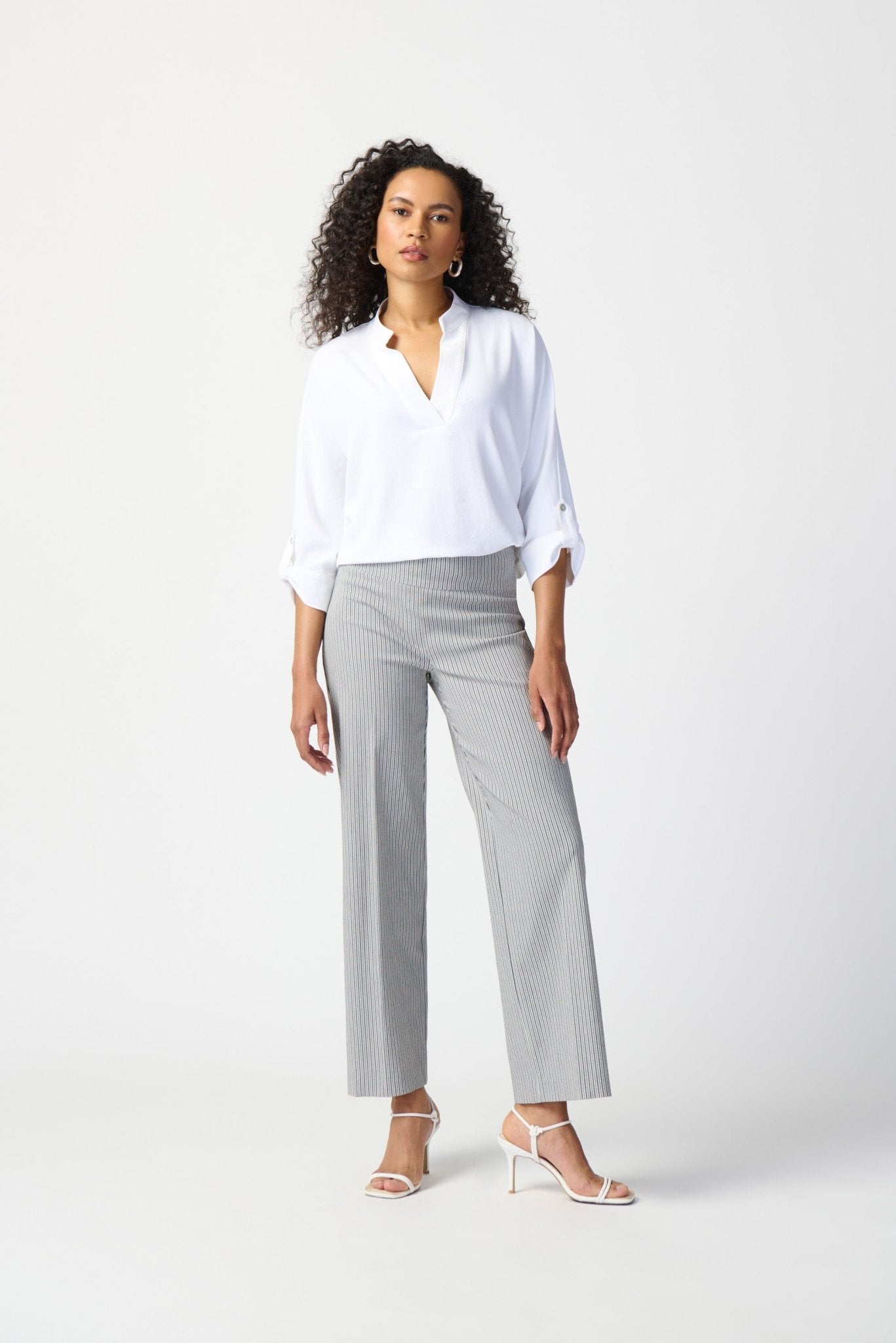 Shop PRE-ORDER Striped Millennium Wide-Leg Pants Style 241197 | White/Black - Joseph Ribkoff