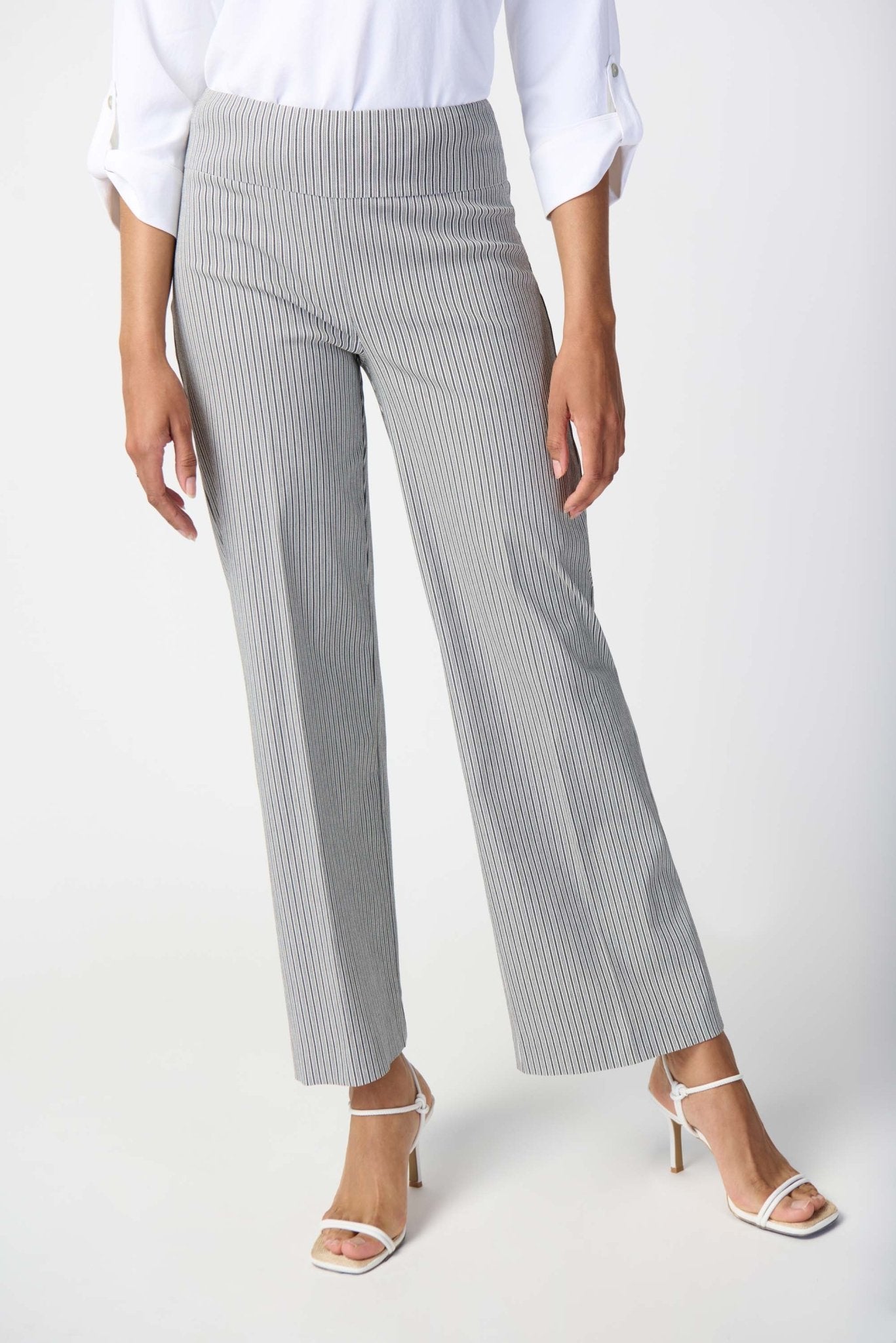 Shop PRE-ORDER Striped Millennium Wide-Leg Pants Style 241197 | White/Black - Joseph Ribkoff