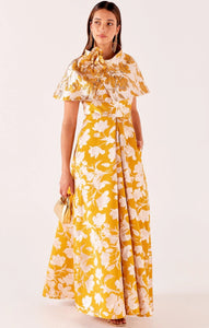 Shop PRE-ORDER Sweet Magnolia Gown & Cape Set in Floral Jacquard | Marigold - Sacha Drake
