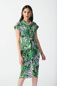 Shop PRE-ORDER Woven Tropical Print Shirt Dress Style 242033 │Vanilla/Multi - Joseph Ribkoff