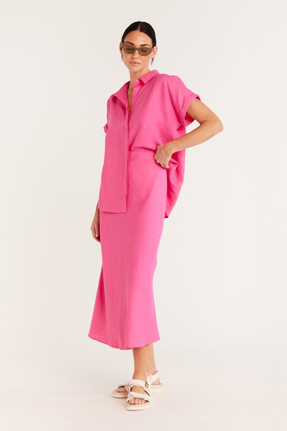 Shop Pure Linen Bias Skirt | Hot Pink - Cable Melbourne