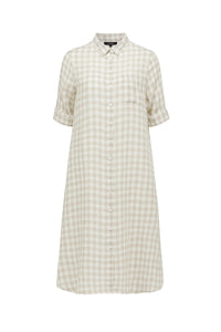 Shop Pure Linen Shirt Dress - Taupe White Gingham Print by Cable Melbourne - Cable Melbourne