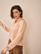 Shop Quin Jacquard Blouse in Sand - Mos Mosh