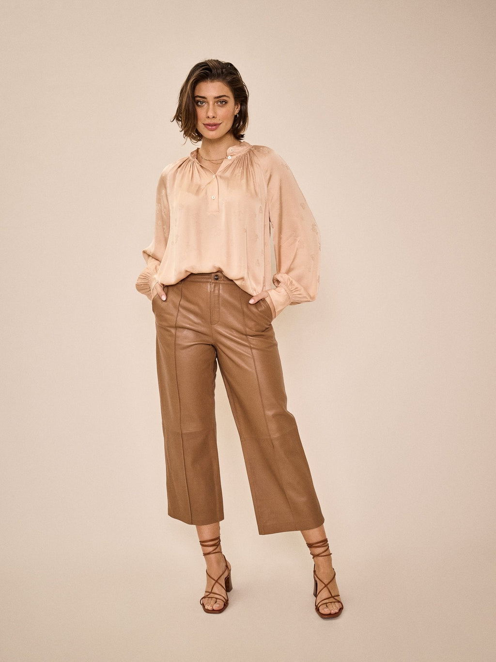 Shop Quin Jacquard Blouse in Sand - Mos Mosh
