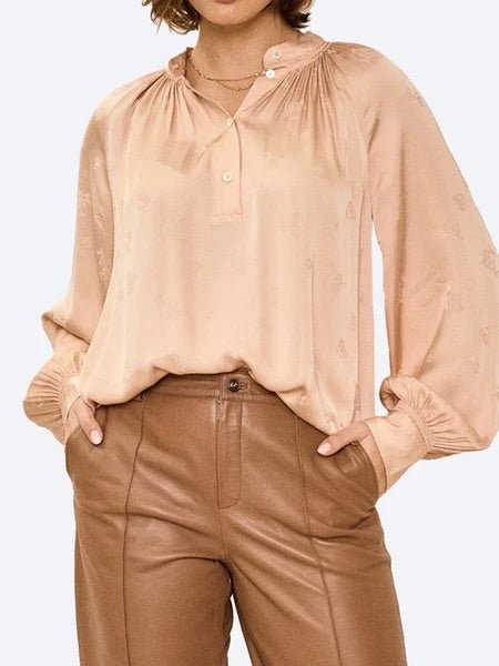Shop Quin Jacquard Blouse in Sand - Mos Mosh