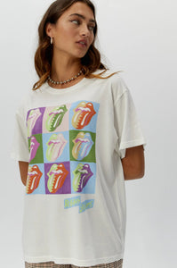Shop Rolling Stones 9 Licks Boyfriend Tee in Vintage White by Daydreamer - Daydreamer