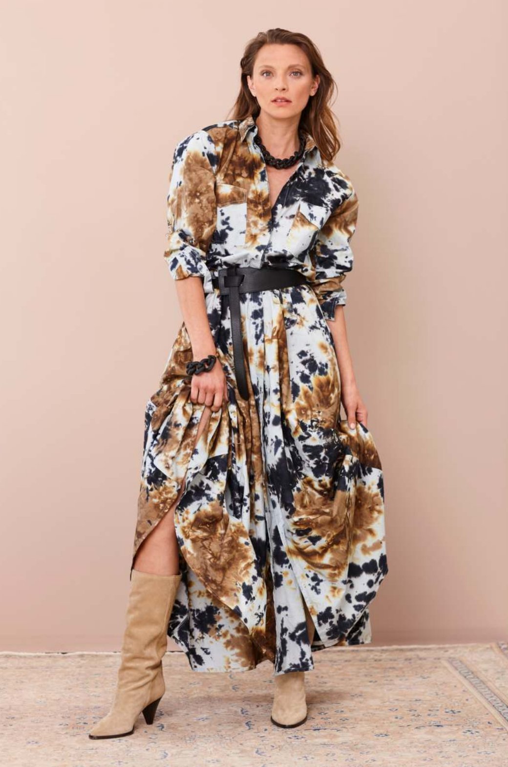 Shop Sabine Maxi Shirt Dress | Seagarden Print Sky Blue - Natasha The Label