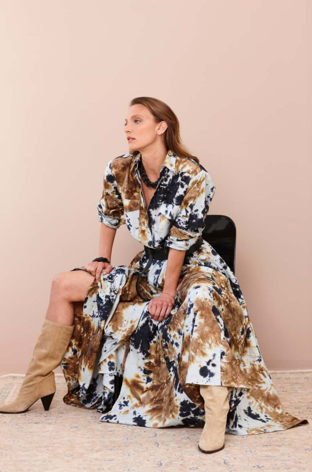 Shop Sabine Maxi Shirt Dress | Seagarden Print Sky Blue - Natasha The Label