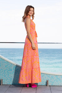 Shop Sapphire Cotton Maxi Dress | Pineapple Hot Pink/Orange - Lola Australia