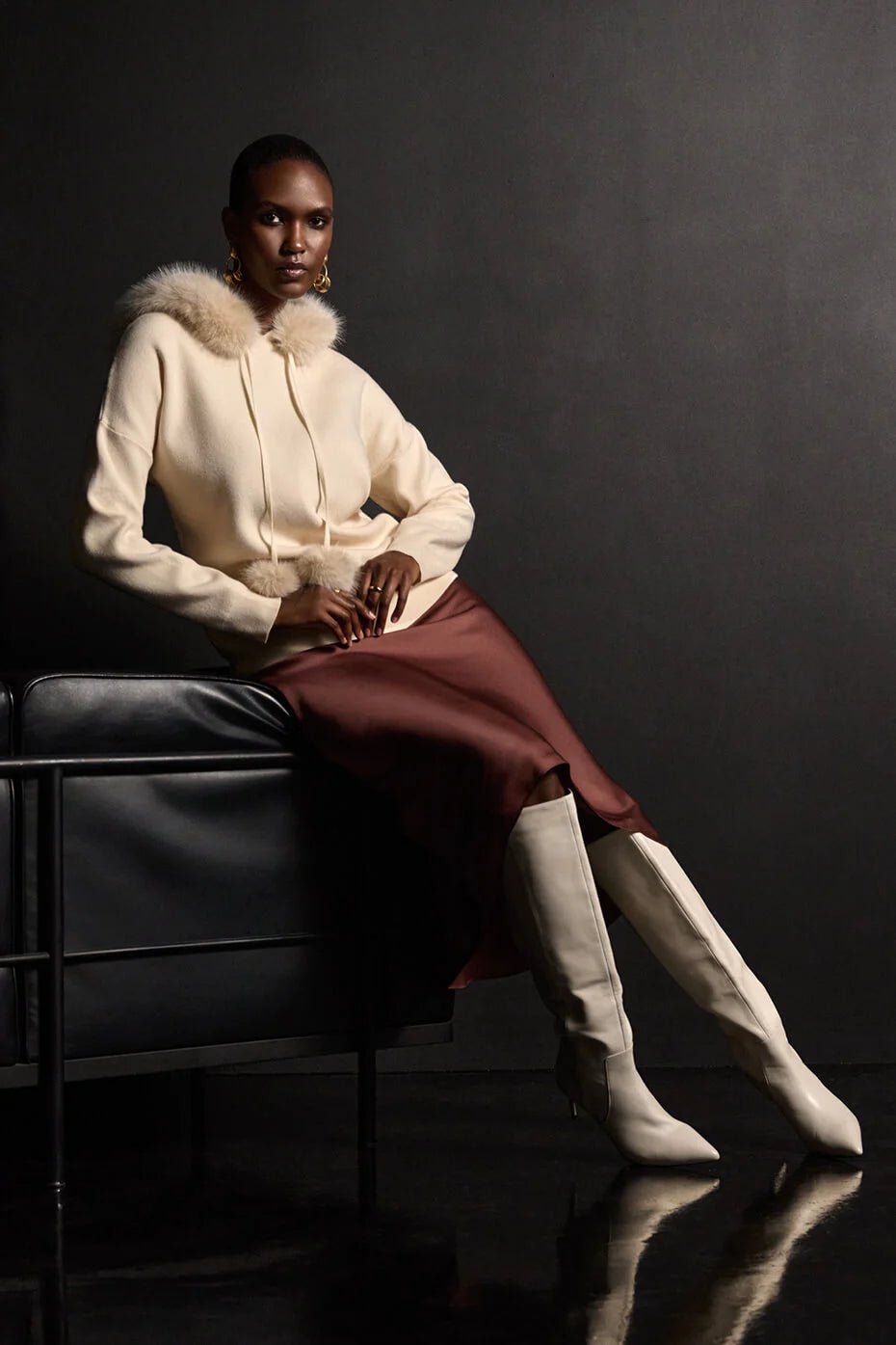 Shop Satin Flared Skirt With Chiffon Lining Style 234109 | Toffee - Joseph Ribkoff