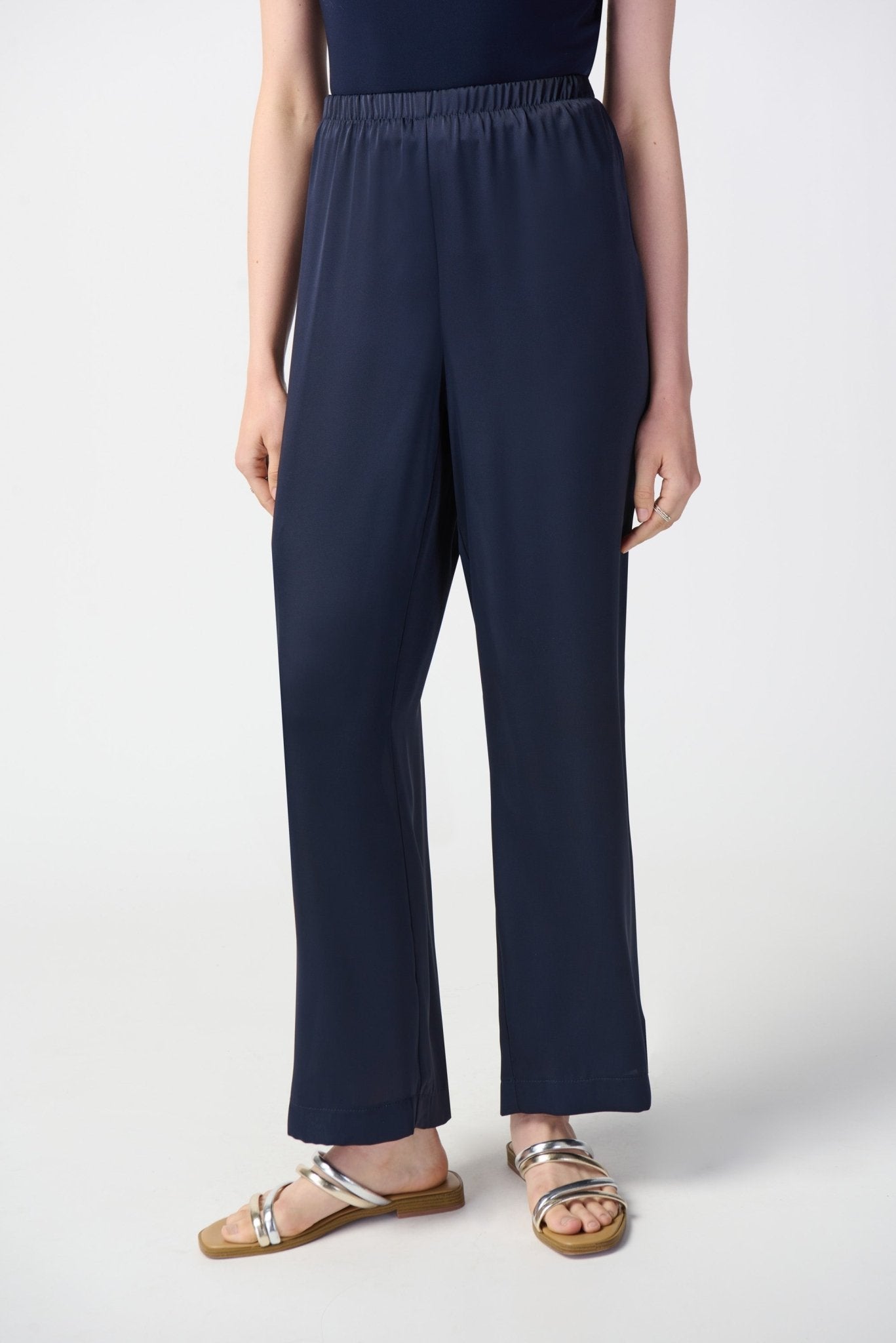 Shop Satin Wide-Leg Pull-On Pants Style 241247 | Midnight Blue - Joseph Ribkoff