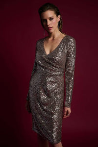 Shop Sequin Dress Signture Style 223720 | Silver/Taupe - Joseph Ribkoff