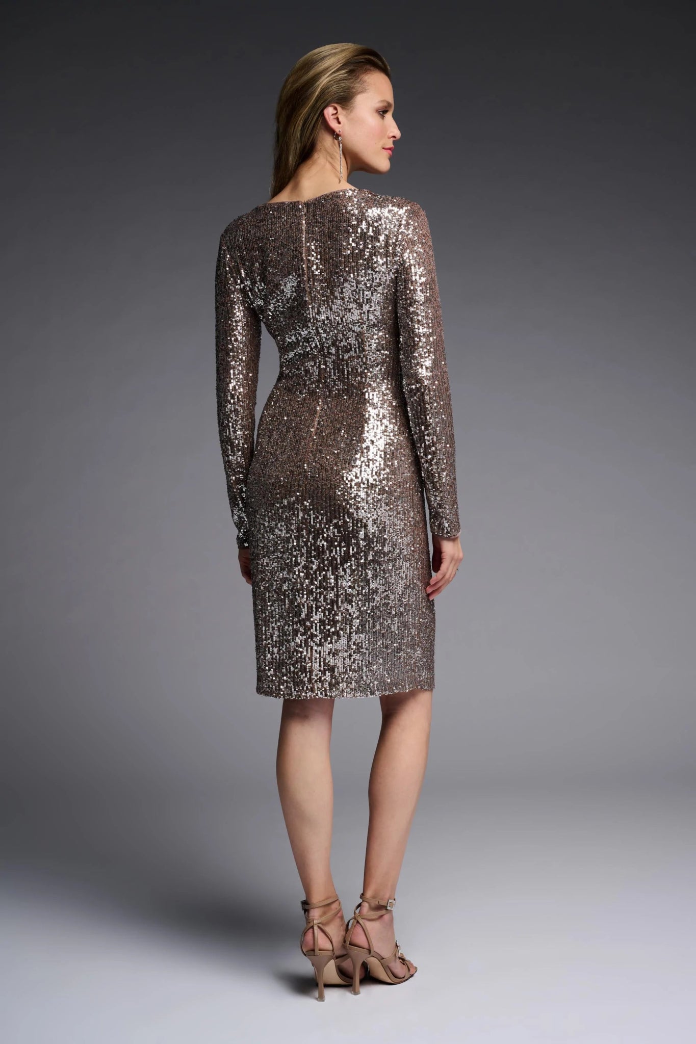 Shop Sequin Dress Signture Style 223720 | Silver/Taupe - Joseph Ribkoff