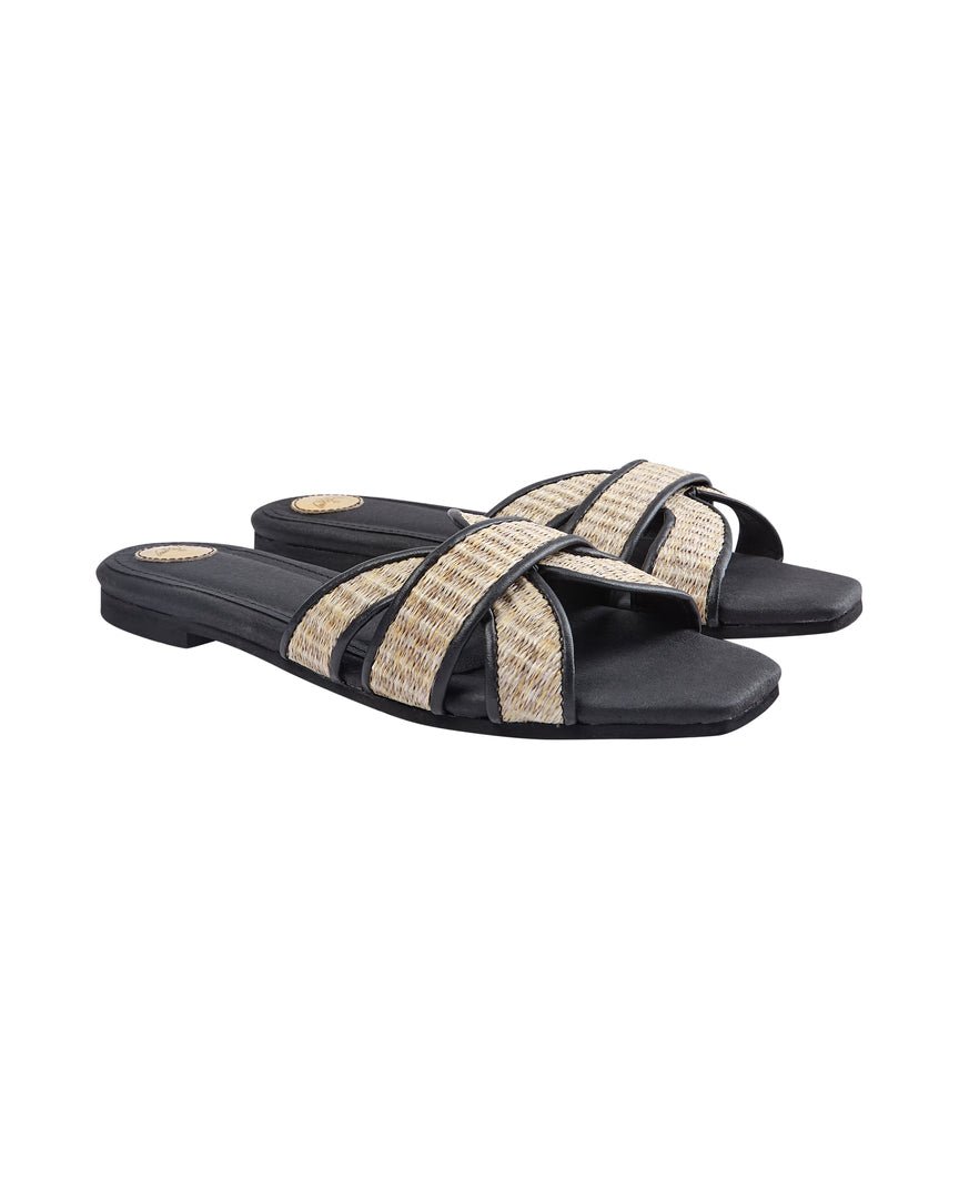 Shop Sicily Raffia Slipper Slide | Black - Mos Mosh
