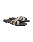 Shop Sicily Raffia Slipper Slide | Black - Mos Mosh