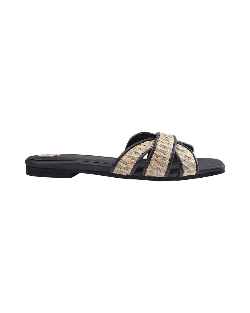 Shop Sicily Raffia Slipper Slide | Black - Mos Mosh