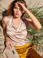 Shop Silk V-Neck Top in Black, Ivory or Vintage Powder - Rosemunde