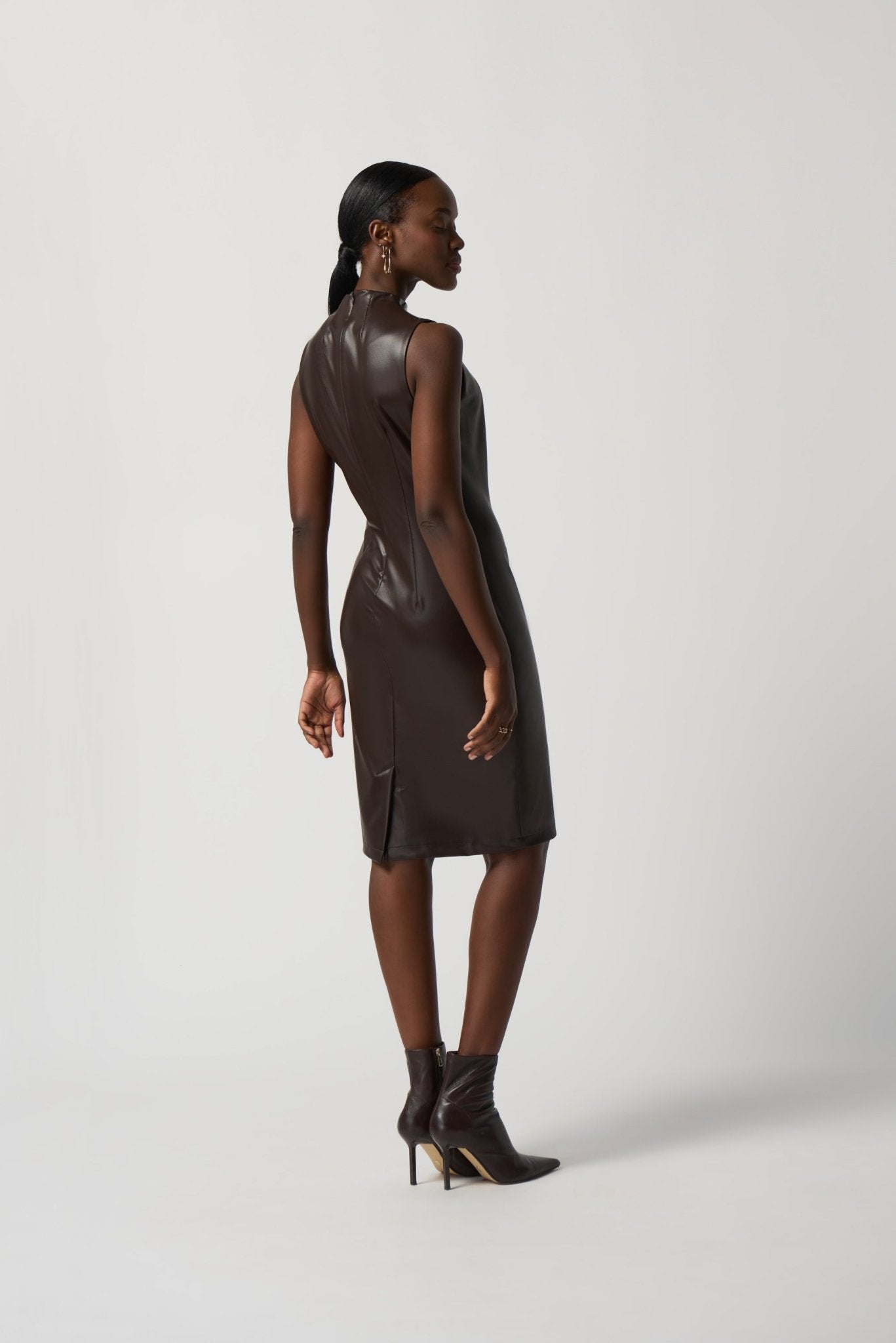 Shop Sleeveless Faux-Leather Sheath Dress Style 233010 │ Mocha - Joseph Ribkoff