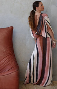 Shop Sophia Rouche Shoulder Dress | Campania Bold Stripe Print - Natasha The Label