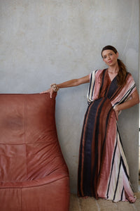 Shop Sophia Rouche Shoulder Dress | Campania Bold Stripe Print - Natasha The Label
