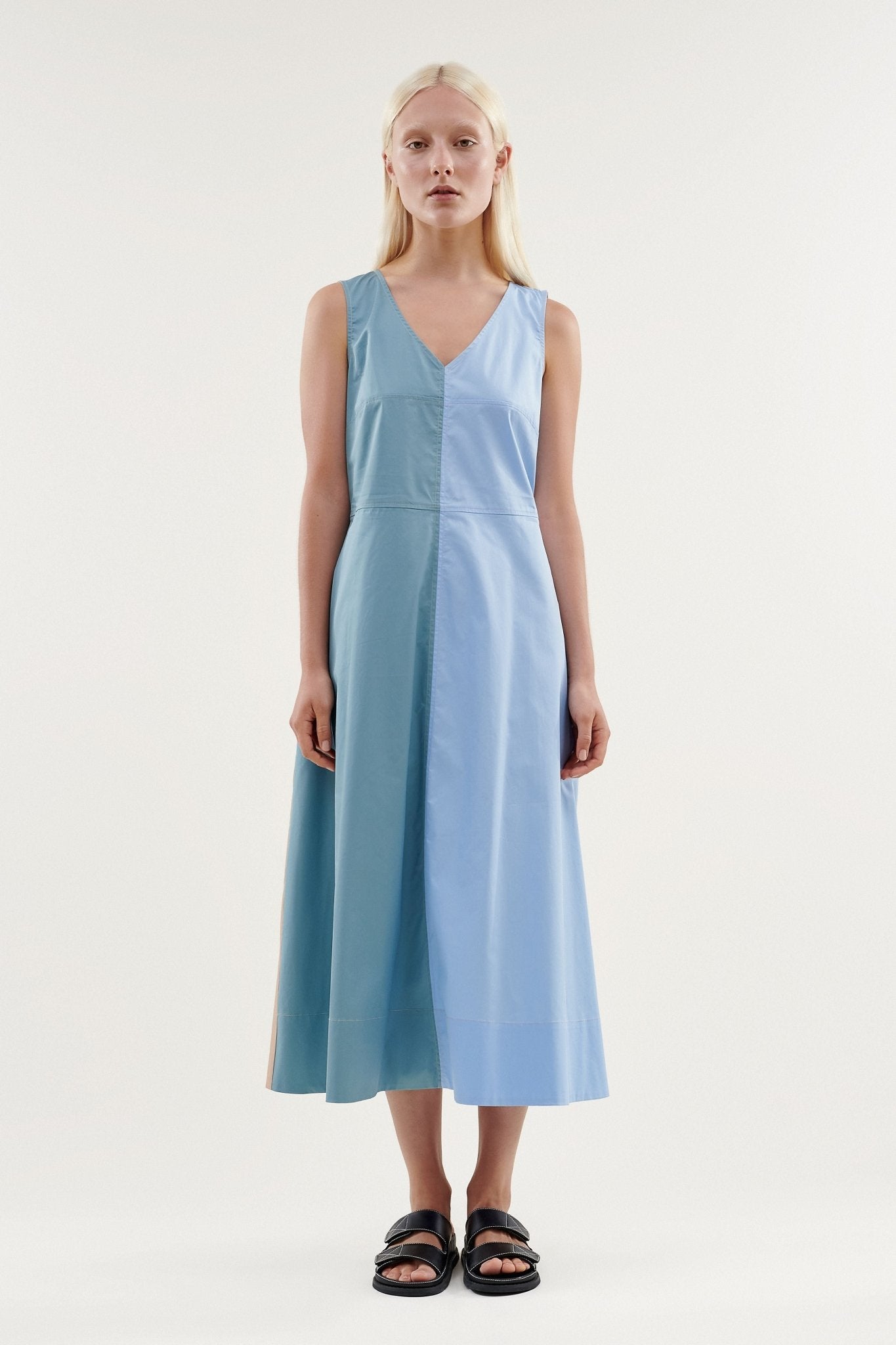 Shop Spliced Tys Dress in Myrtle Green / Ivy Blue / Paled Bark by Layer'd - Layer'd