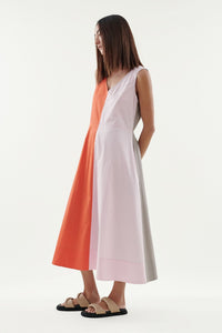 Shop Spliced Tys Dress in Stone/Tangerine/Carnation by Layer'd - Layer'd