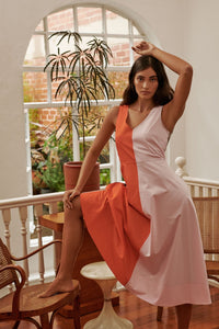 Shop Spliced Tys Dress in Stone/Tangerine/Carnation by Layer'd - Layer'd