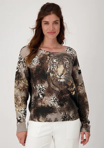 Shop Tiger Print Embellished Sweater | Espresso - Monari