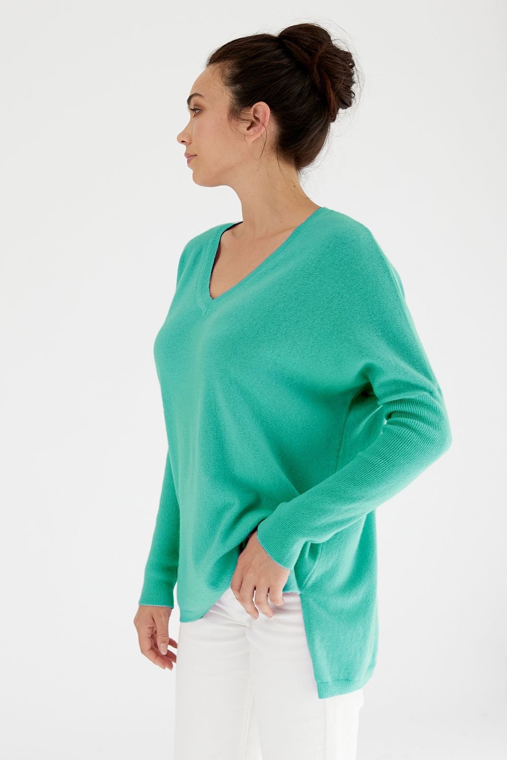 Shop V-Neck Boyfriend Sweater │ Turquoise - Mia Fratino